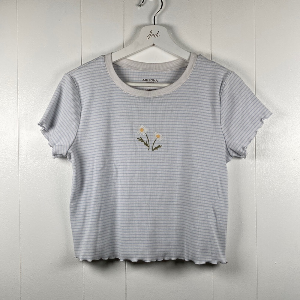 Striped Tee with Daisy Embroidery
